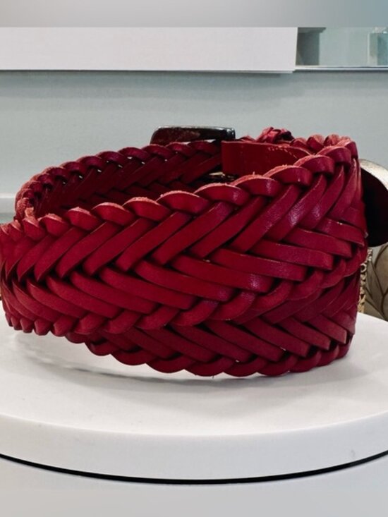Brighton - Woven Leather Belt, Cranberry Red/Chunky Silver Details, VGUC, M main image 5